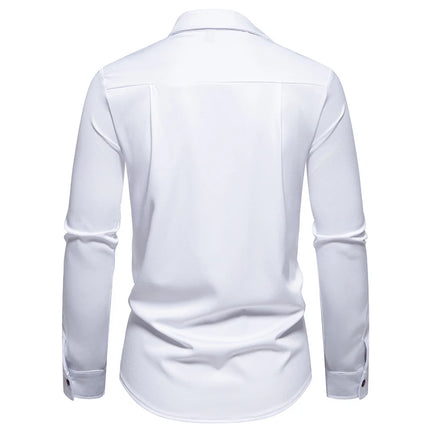 Fashion Man Stand Collar Shirt  Personality Oblique Button Irregular Long Sleeve Business Festival Hombre Mens Dress Shirts