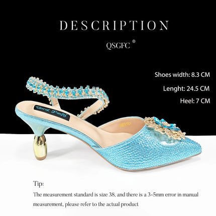 African Special Banquet Elegant Style Silver Color Party Wedding Pointed Toe  Heel Women Shoes and Bag Set With Rhinestone