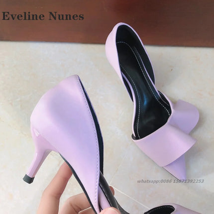 Ruffles Patent Leather Women Sandals Pointed Toe Stiletto Cover Heel Side Air High Heels Mixed Colors Slip On Shallow Shoes Sexy