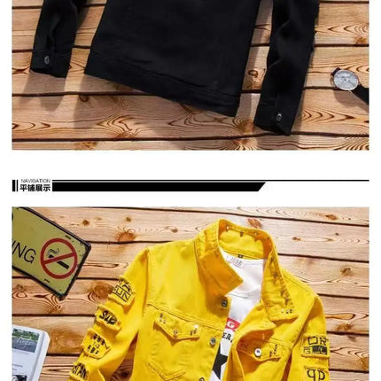 Spring Autumn Mens Denim Jacket + Jeans Pants Set Fashion Single Breasted Coat Trousers Two Piece Denim suit