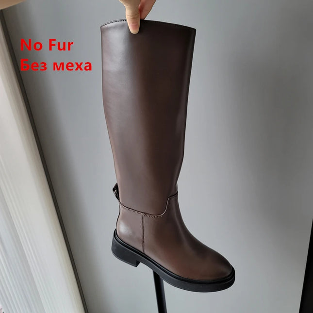 FEDONAS 2024 Ins Genuine Leather Knee High Boots For Women Thick Heeled Autumn Winter Warm Shoes Woman High Motorcycle Boots
