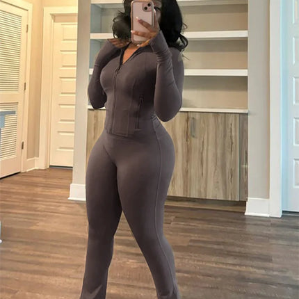 Weird Puss Sporty Casual 2 Piece Set Women Hooded Zipper Turtleneck Jacket+Skinny Straight Pants Matching Trend Workout Suit