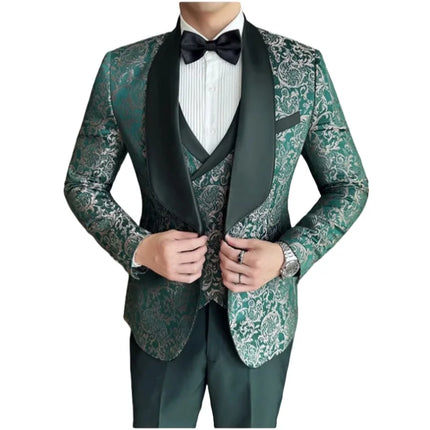 New (Blazer+vest+pants) for Men. Fashion. Casual. British Style. Singer Performance. High Density Jacquard Wedding Dress. Suit