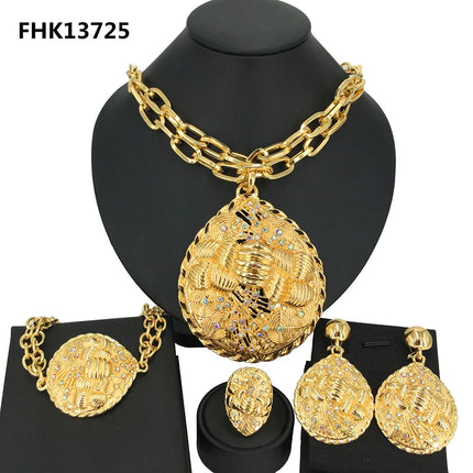 2022 Hot Selling Brazilian Dubai Italian Gold Plated Jewelry Women's Wedding Party Banquet Big Pendant Jewelry Sets FHK13725