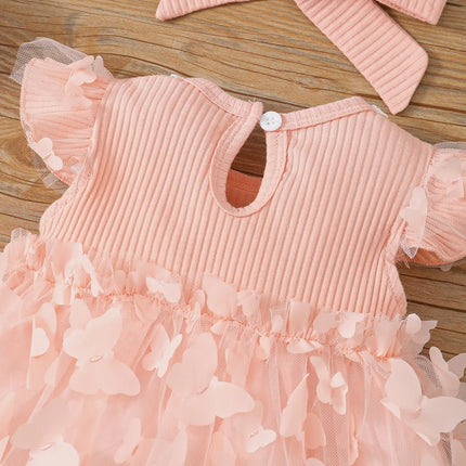 0-3-year-old newborn baby girl summer pink sleeveless lace round neck lace butterfly mesh lovely dress party
