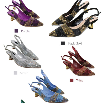 QSGFC Nigerian Women Heel Party Ladies Italian Design Green Shoes And Bag Set Decorated with Rhinestone Handbag Wedding Party