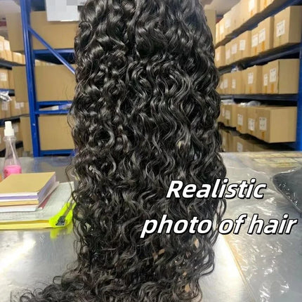 Water Wave Human Hair Wigs With Bangs For Women Full Machine Made 30 Inches Deep Curly Fringe Wig Glueless Wigs Natual Color