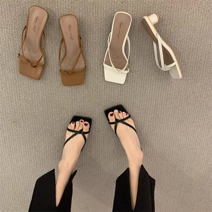 Flip-flops, Women Wear 2024 New Summer Half - Toe Sandals, Fashion Casual Mid-heel Chunky Sandals, Women's Shoes