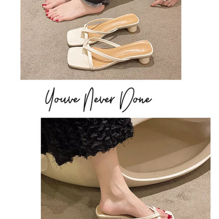 Flip-flops, Women Wear 2024 New Summer Half - Toe Sandals, Fashion Casual Mid-heel Chunky Sandals, Women's Shoes