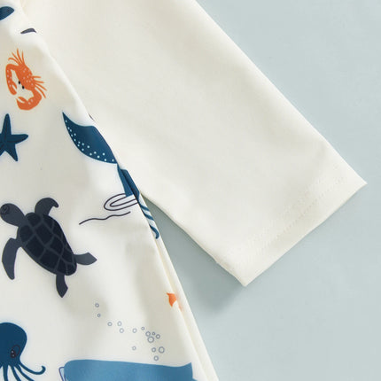 Toddler Baby Boy Rash Guard Summer Infant Swimsuit Long Sleeve Ocean Animal Print Swimwear Children Zip Up Bathing Suit Swimwear