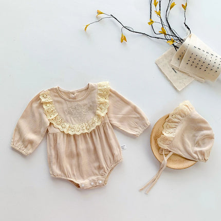 2023 Autumn Baby Girls Romper One Piece Bodysuit + Hat Newborn Cotton Long Sleeve Jumpsuit Baju