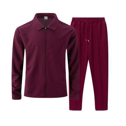 Men's Business Casual Two-Piece Set Spring Autumn Waffle Zippered Shirt Coat And Trousers Trendy Fashionable Outfit