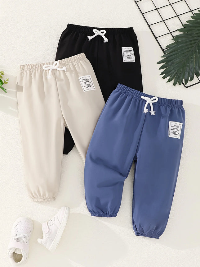 3pieces New 3-Piece Baby Boy Solid Color Simple Sports Casual Pants Outdoor Riding Sports Pants Anti-Mosquito Pants