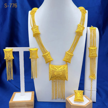 ANIID Dubai 24K Gold Color Long Jewelry Sets Wedding African Necklace Earrings For Women Nigerian Indian Bridal Set Party Gifts