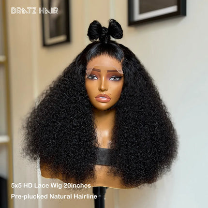 Glueless Double Drawn Kinky Curly Human Hair Wig 12A Natural Color Brazilian Pre Plucked Afro Kinky Curly 13x4 Lace Frontal Wigs