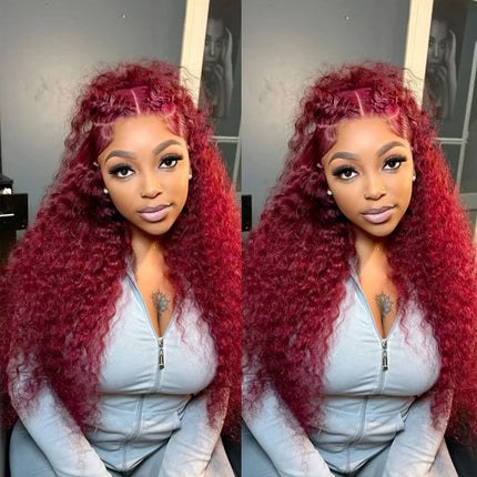 Deep Wave 99J Burgundy 13x6 Transprent Lace Frontal Wig Human Hair 13x4 Curly 30 40 Inch HD Lace Front Wigs Red Wine Water Wave