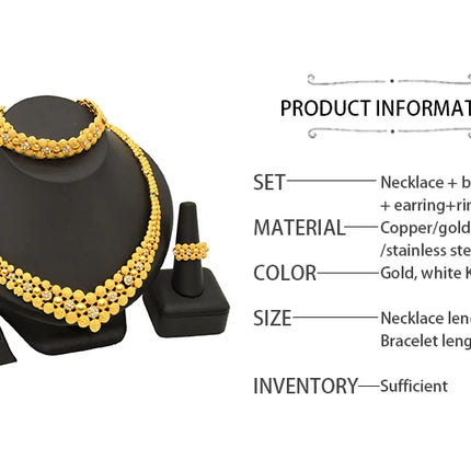 XUHUANG Dubai 2024 Gold Color Necklace Bracelet Jewelry Set For Women Ethiopian Arabic Charm Necklace Choker Set Wedding Gifts
