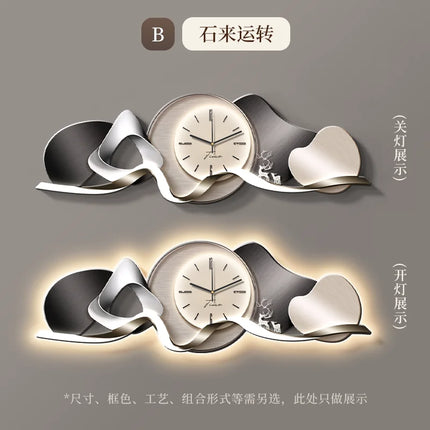 Luxury Wall Art With Built-in Clock Modern Living Room Decor 3D Wall Lamp Creative Sofa Background Painting Home Wall Decor