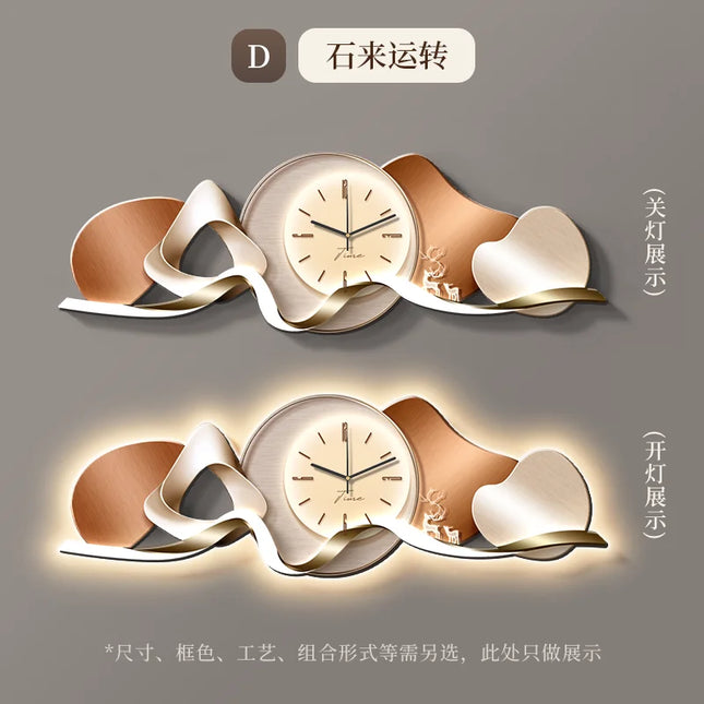 Luxury Wall Art With Built-in Clock Modern Living Room Decor 3D Wall Lamp Creative Sofa Background Painting Home Wall Decor