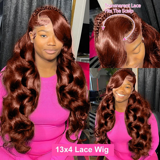 Reddish Brown Body Wave 13x4 Lace Front Human Hair Wigs Colored 13x6 Hd Lace Frontal Wigs 100% Brazilian Human Hair Pre Plucked