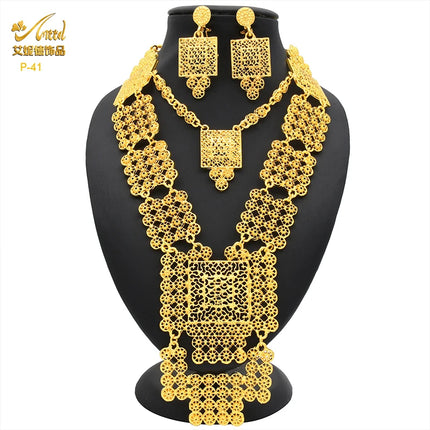 ANIID Indian 24K Gold Color Necklace Set Nigerian Party Bridal Wedding Ethiopian Luxury Dubai Jewelry Wholesale 2024 New Gifts