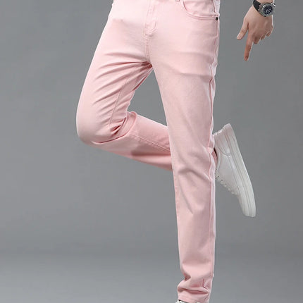 Four Season New Men's Yellow Jeans Fashion Business Casual Straight Denim Stretch Trousers All-match Men's Casual Pants Jeans