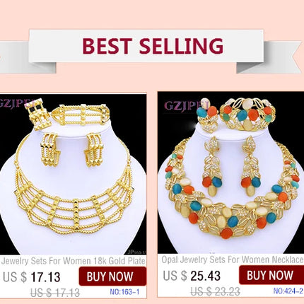 Dubai Jewelry Set For Women 18K Gold Plated Luxury Necklace Earrings Bracelet And Ring Set Jewelry For Wedding Party Trending