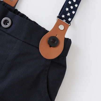 Gentleman Spring Autumn Outfit for Newborn Boy Cotton Baby First Formal Birthday Clothes Solid Pant with Strap Toddler Party Set