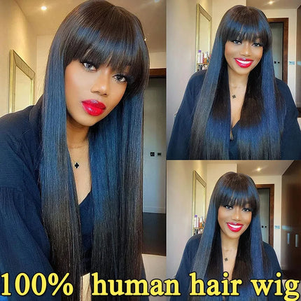 Silkwave Bone Straight Human Hair With Bangs 3x1 Lace Middle Part Wigs For Black Women Brazilian 30 32 Inch Cheap Glueless Wig