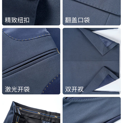 15% high-end wool suit for men, fashionable and stylish wedding, British-style business casual gray-blue suit three-piece set
