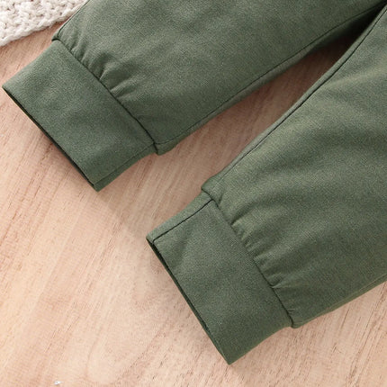 Spring and Autumn Two-Piece Baby Boy Sports Leisure Comfortable Dinosaur Pattern Long Sleeve Top Army Green Pants Suit