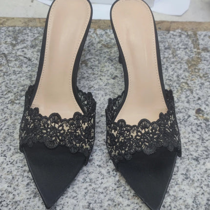 New Summer Women's High-heeled Sandals, Sexy and Comfortable Lace Embroidered Shoes, Mules, Banquet Shoes