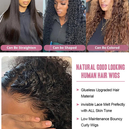 40 46 Inch 13x6 HD Deep Curly Wave Lace Frontal Wigs Brazilian 13x4 360 Water Wave Full Lace Front Human Hair Wig For Women 250%