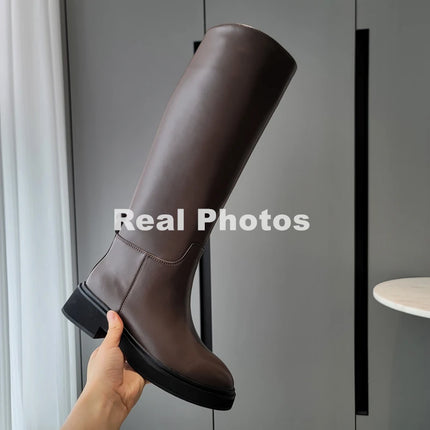 FEDONAS 2024 Ins Genuine Leather Knee High Boots For Women Thick Heeled Autumn Winter Warm Shoes Woman High Motorcycle Boots