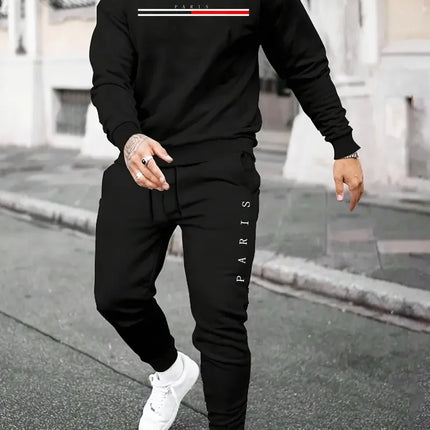 Spring And Fall Men's Long Sleeve Pant 2pcs Sets Red And Blue Striped 3D Print Man Set Everyday Fashion Men Long Sleeved T-shirt