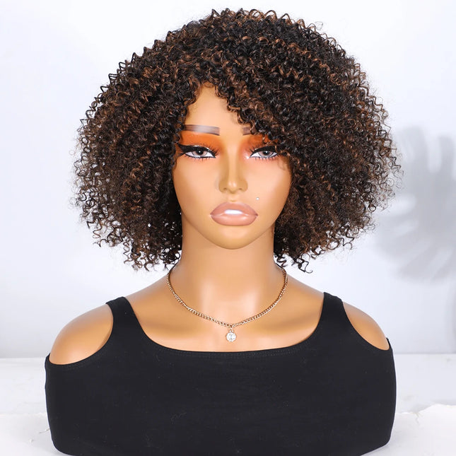 Brazilian Jerry Curly Human Hair Wigs For Women Dark Brown Colored Afro Kinky Hair Wigs Short Curly Hair full machine made Wig