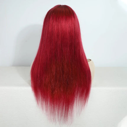 Sleek Burgury Red Staright Wigs With Bangs Human Hair Wig Easy to Go Color Wig Peruvian Straight Human Hair Wigs with Bangs