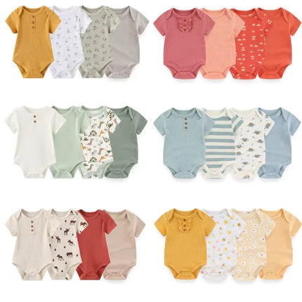 4PCS/Lot Summer Unisex Baby Boy Girl Bodysuits Short Sleeve Infant Onesies First Christmas Baby Clothes