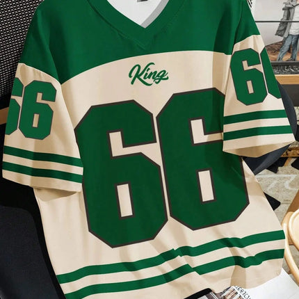 2025 summer new V-neck men's casual T-shirt Chicago letter-printed polyester pullover summer daily outdoor street wear clothes