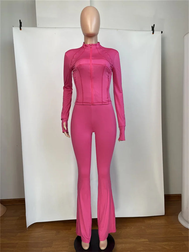 Weird Puss Sporty Casual 2 Piece Set Women Hooded Zipper Turtleneck Jacket+Skinny Straight Pants Matching Trend Workout Suit