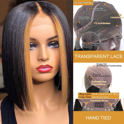 Highlight Colored 13x4 Lace Bob Wig Pre Plucked Peruvian Remy Straight Human Hair Wigs For Women Ombre Short Bob Wig