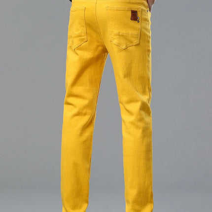 Four Season New Men's Yellow Jeans Fashion Business Casual Straight Denim Stretch Trousers All-match Men's Casual Pants Jeans