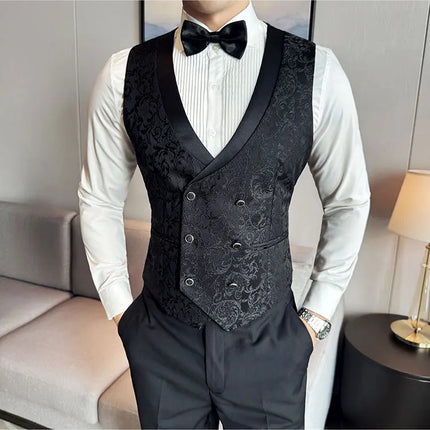 New (Blazer+vest+pants) for Men. Fashion. Casual. British Style. Singer Performance. High Density Jacquard Wedding Dress. Suit