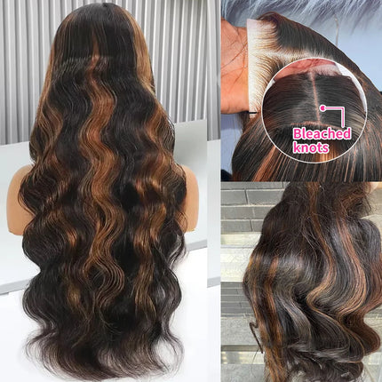 Linktowig 300 High Density Highlight Wig Human Hair Body Wave 13x6 HD Lace Frontal Wigs 1B/30 Black Brown Colored Human Hair Wig