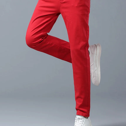 Four Season New Men's Yellow Jeans Fashion Business Casual Straight Denim Stretch Trousers All-match Men's Casual Pants Jeans