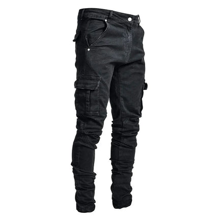 Motorcycle Riding Jeans Men Multi-Pockets Riding Pants with Knee Pads Casual Denim Trousers Solid Fashion Cargo Pant Biker New