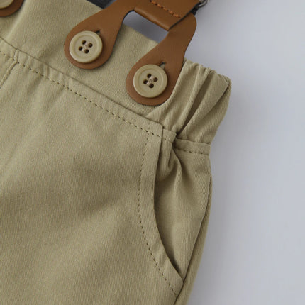 Gentleman Spring Autumn Outfit for Newborn Boy Cotton Baby First Formal Birthday Clothes Solid Pant with Strap Toddler Party Set
