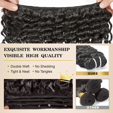 100% Human Hair Bundle Premium Loose Deep Wave Bundle 16A Brazilian Hair 22 Inch Long Lasting Natural Black for black women  