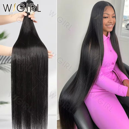 WIGIRL Burmese Bone Straight Human Hair 30 32 Inch Straight Raw Hair Bundles 100% Unprocessed Double Weft Hair Extensions Weave