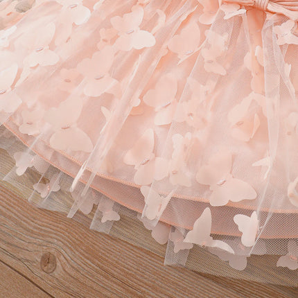 0-3-year-old newborn baby girl summer pink sleeveless lace round neck lace butterfly mesh lovely dress party